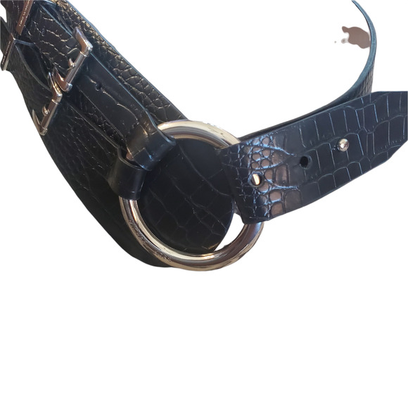 Michael Kors Black Alligator Embossed Leather Belt M - Picture 1 of 8